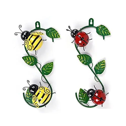 WDDP 2 Stück Metall Marienkäfer Wanddeko, Wandskulpturen, Wanddeko Metall Marienkäfer, Für Gartenzaun Im Innen Oder Außenbereich Balkon Patio, Gelb