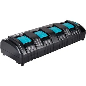 Makita Werkzeugakku-Ladegerät DC18SF - Ladegerät für 4x 14,4V - 18V Makita Schiebeakkus, lädt 2 Akkus gleichzeitig und hat praktische Kontrolleuchten für den Ladezustand.