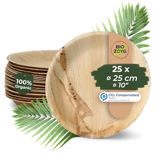 BIOZOYG Einwegteller 25 Stück Ø 18 cm Palmblatt-Teller - Einweggeschirr kompostierbar - hochwertige Alternative für Bambus Teller und Pappteller - Partygeschirr