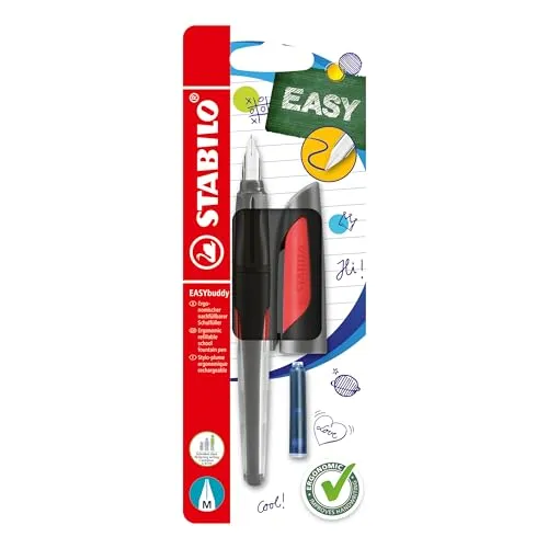 STABILO - Schulfüller mit Standard-Feder M - EASYbuddy in schwarz/rot - blau (löschbar) - inkl. Patrone - Blister