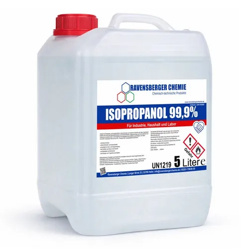 Ravensberger Chemie Isopropanol 99,9% IPA – Hochreiniger für präzise Anwendungen (5 Liter) - Hochreiner Isopropanol 99,9 % – ideal zum Entfetten und Reinigen von Elektronik, Glas und Fahrzeugen. Schnell verdunstend und rückstandsfrei für effektive Reinigungsarbeiten.