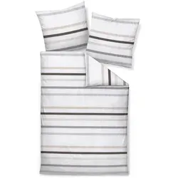 Janine Bettwäsche SATINI, 155 x 220 cm - Stilvolle Satin-Bettwäsche - Bettwäsche-Set in Weiß, Taupe und Grau, 100 % Baumwolle, mit praktischem Reißverschluss. Pflegeleicht und ideal für ein modernes Schlafzimmer.