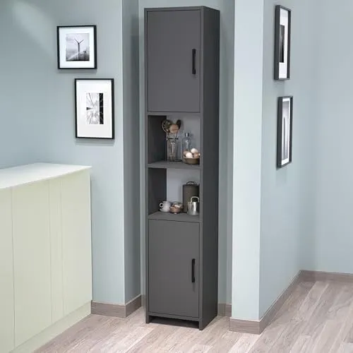 [en.casa] Hochschrank Rautrina - Moderner Badezimmerschrank mit 2 Türen - Midi- & Hochschrank für Küchen, bietet maximalen Stauraum mit 6 Fächern für Geschirr und Vorräte – stilvoll und praktisch!