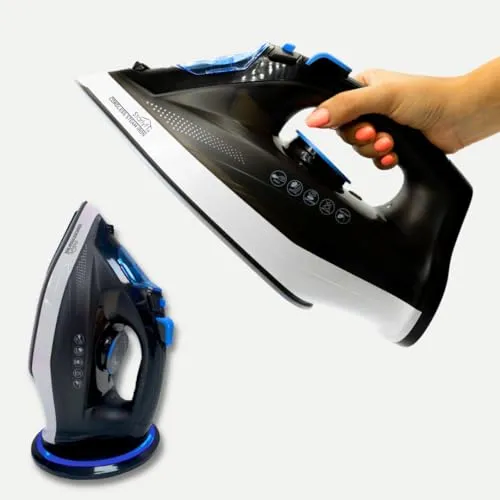 STARLYF Bügeleisen dampf, 2400w, Dampfbügeleisen kabellos mit Basisstation Cordless Steam Iron, kabelloses Bügeleisen, Sohle mit keramischer Antihaftbeschichtung, alle Stoffe