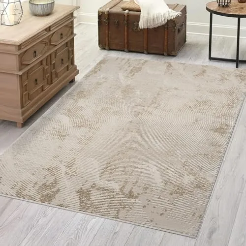 Carpet City Teppich Wohnzimmer - Beige, 120x170 cm - Vintage-Optik - Teppich in klassisch modernem Design, perfekt für Wohnzimmer, Schlafzimmer oder Esszimmer. Strapazierfähig, pflegeleicht und geeignet für Fußbodenheizung.