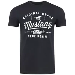 MUSTANG T-Shirt Herren Printshirt Regular Fit (1-tlg) Kurzarm Tee Shirt mit Rundhalsausschnitt aus 100% Baumwolle schwarz 5XL (72/74)