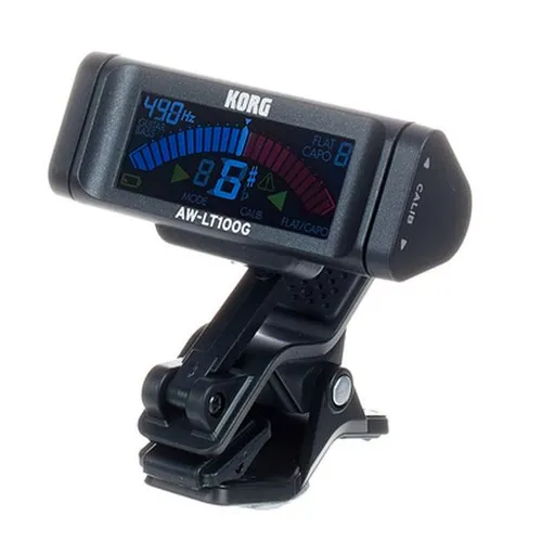 Korg AW-LT100G Chromatischer Tuner - Stimmgerät für Gitarre, ultrakompakt und supergenau, mit 100 Std. Batterielebensdauer und praktischem Clip für einfache Handhabung.