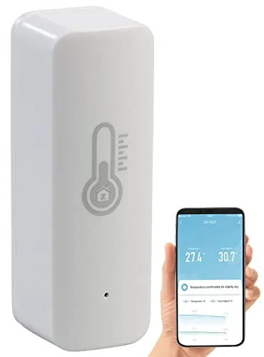 Luminea Home Control WLAN Temperatursensor - Hygrometer mit App & Sprachsteuerung, präzise Messung von Temperatur und Luftfeuchtigkeit, kompatibel mit Alexa und Google Assistant, ideal für Smart-Home-Integration.