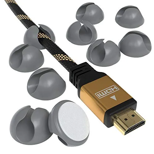 EAZY CASE 12x Kabelclips zur Kabelbefestigung, elastisch & selbstklebend I Kabel Befestigungsclips, Kabelhalter für Kabelmanagement, flexibel, Grau
