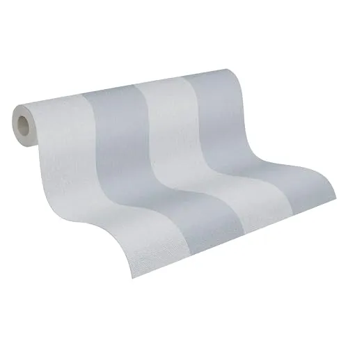 A.S. Création Pure Elegance Vliestapete mit Blockstreifen 0,53 x 10,05 m – Blau, Grau – Streifentapete Made in Germany - 397997