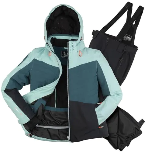 Killtec Damen Skianzug Größe 46 - 2-teilig in Petrol und Schwarz - Funktionaler Damen Skianzug von Killtec, bestehend aus Skijacke und Hose. Wasserdicht und atmungsaktiv mit 10.000 mm Wassersäule, ideal für aktive Tage im Schnee. Ausgestattet mit praktischen Taschen und verstellbarem Bund.