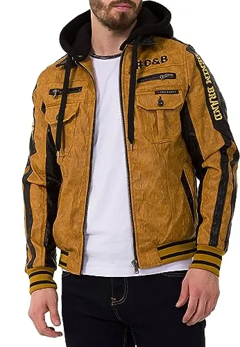 Cipo & Baxx Herren Jacke CJ284 Mustard – Stylische Übergangsjacke im Modernen Streetwear Look mit Reißverschluss, Taschen & Stehkragen – Lässige Freizeitjacke für Alltag & Party - CJ284 Mustard XL