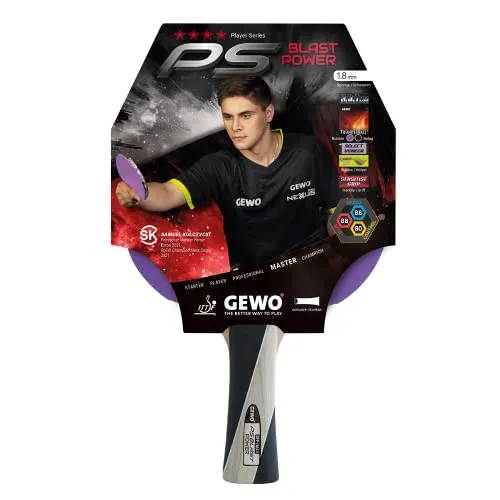 GEWO PS Blast Power Tischtennisschläger – Profi Allroundschläger - Der GEWO PS Blast Power Tischtennisschläger bietet Carbonverstärkung für fortgeschrittene Spieler. Ideal für Kontrolle und Tempo mit ITTF-zugelassenen Belägen. Perfekt für ambitionierte Allround- und Angriffsspieler.