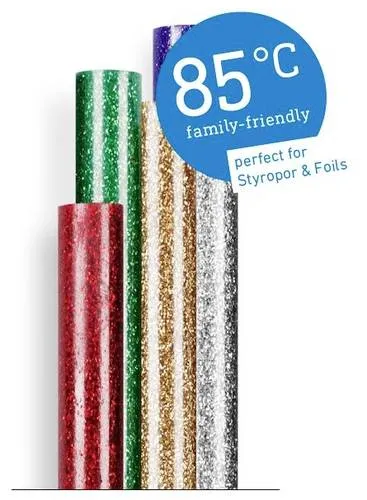 Steinel Heißklebesticks 7mm 150mm Bunt, Glitzereffekt, Gold, Silber, Rot, Grün, Blau 96g 16St.