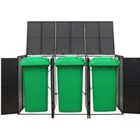 vidaXL Mülltonnenbox für 3 Tonnen - Schwarz - Außenanbau: Robuste Mülltonnenbox aus langlebigem Poly Rattan, ideal zum Verstecken von Mülltonnen. Mit pulverbeschichtetem Stahlrahmen und abschließbaren Türen für einfachen Zugang und Sicherheit.