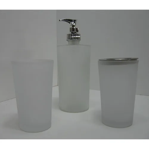 Badezimmer SET Matt Glas 3 Teilig 2x Becher Zahnputzbecher 1x Seifenspender