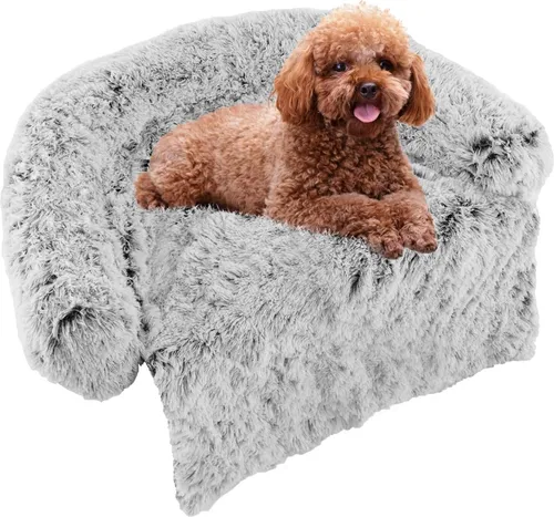 GOPLUS Hundebett – Flauschige Hundematte mit abnehmbarem Bezug (S, Grau) - Komfortables Hundebett mit weichem Plüsch und dicker Baumwollfüllung. Ideal für kleine Hunde und Katzen, bietet es Schutz für Möbel und lässt sich leicht reinigen.