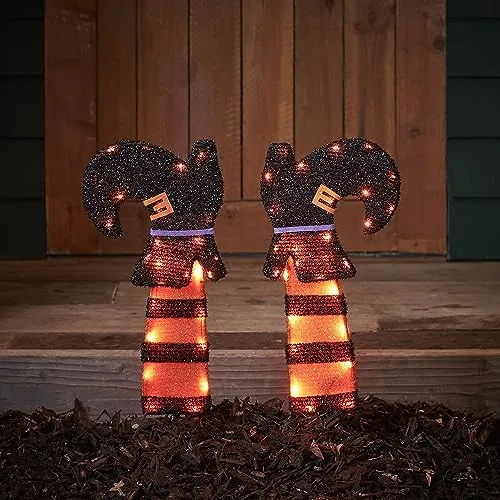 Lights4fun LED Dekofigur Halloweendeko außen Hexenbeine in orange von Lights4fun