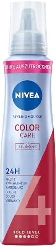 Produktbild NIVEA Color Care Schaumfestiger, pflegender Haarschaum mit Hitzeschutz, Panthenol & Vitamin B3, Haarfestiger für strahlenden Farbglanz & 24h Halt, Styling Mousse (Haltestufe 4),