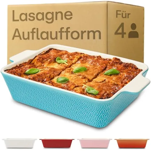 Große Keramik Auflaufform - Ideal für Lasagne & Tiramisu - Eckige Antihaft Auflaufform mit extra hohem Rand, perfekt für 4-6 Personen. Gleichmäßige Wärmeverteilung und handgefertigtes Unikat für köstliche Gerichte.