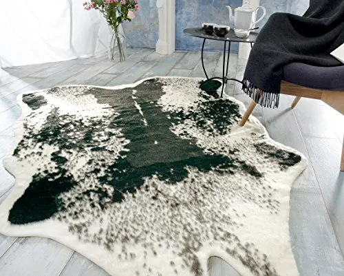 Wohnen & Accessoires GmbH & Co. KG Kuhfell schwarz aus Fellimitat (Kunstfell) - hochwertiger Fellteppich - Größe 145 x 205 cm - TOP QUALITÄT!
