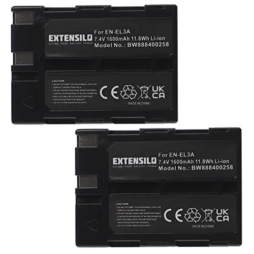 EXTENSILO 2X Akku Ersatz für Nikon EN-EL3, EN-EL3a für Kamera (1600 mAh, 7,4 V, Li-Ion)
