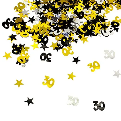 Oblique Unique® 30. Geburtstag Jubiläum Konfetti Gold Silber Schwarz Sterne Tisch- Konfetti mit Spiegeleffekt - über 500 Stück
