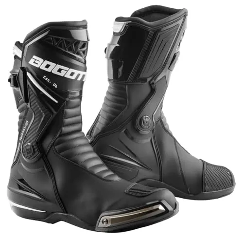 Bogotto Suzuka Motorrad Stiefel, schwarz, Größe 43 - Hochwertige Motorradstiefel mit atmungsaktivem Innenfutter und flexibler Akkordeon-Stretch für optimalen Komfort und Sicherheit beim Fahren.