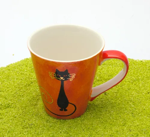 ChaCult Tasse Becher Keramik mit Goldauflage Mitsy (Katze/Kater) orange 250ml