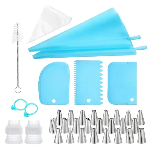 Spritztüllen Set, 133 Stück Silikon Spritzbeutel Spritzbeutel mit Tüllen | Spritzbeutel mit Tüllen Set Spritzbeutel mit Tüllen Set für Dekorieren Von Gebäck Torten Geeignet Keksen Cupcakes (Blau)