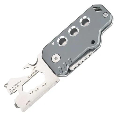 TROIKA Mini-Werkzeug mit 11 Funktionen – KEYTOOL – Messer – Schlüsselanhänger (Drahtschlaufe) – Fadenschneider – 420 Edelstahl, Aluminium – eloxiert – titanfarben – TROIKA Original