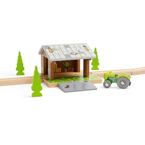 Bigjigs Rail - Barnyard -Zugspielzeug - Tunnel mit abnehmbarem Rampen, nachhaltiges Holzspielzeug für Züge und Autoschienen, Bahn- und Straßenschienenzubehör, mehr als 3 -Jährige, Altes
