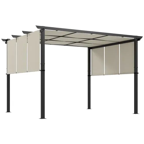 Outsunny Pergola 3,5x3m mit verstellbarem Dach - Vielseitige Gartenpergola mit verstellbarem Dach für flexiblen Sonnenschutz. Robuste Stahlkonstruktion garantiert Langlebigkeit. Ideal für Terrassen und Gärten, einfach zu montieren und anpassbar an verschiedene Untergründe.
