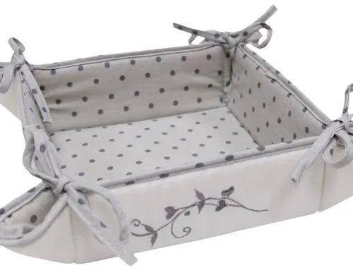 matches21 HOME & HOBBY Vorratsdose Brotkorb Stoff Landhaus grau gepunktet Stickerer, in 35x35 cm, Textil, (1-tlg), Wiederverwendbar & Waschbar bis 30 Grad