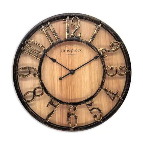 K&L Wall Art Wanduhr - Vintage Holzuhr in Braun - Wohnaccessoires mit leisem Uhrwerk ohne Ticken, perfekt für eine entspannte Atmosphäre. Maße: 50 cm x 50 cm, ideal für jeden Raum.