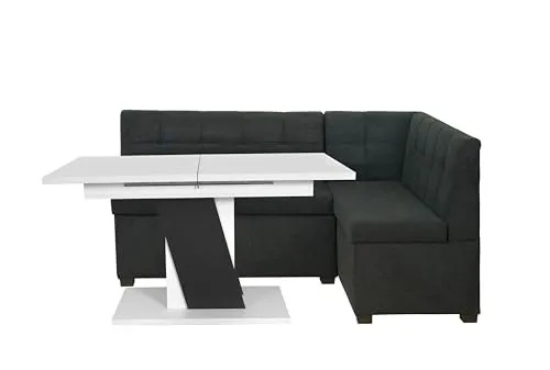 Rodnik Eckbank Komo, Sitzbank in Schwarz, Stauraum, Truhenbank 167x121 cm, bequem und modern (rechtsbündig mit Tisch)