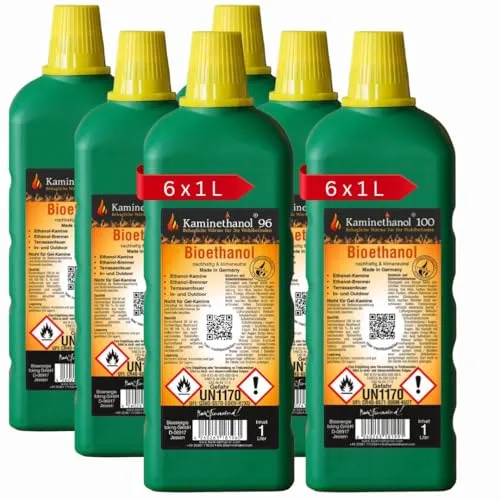 Kaminethanol 1 Liter Bioethanol (12 x 1 L) Entscheidungshilfe Premium Qualität - direkt vom Hersteller für Ethanol Kamine