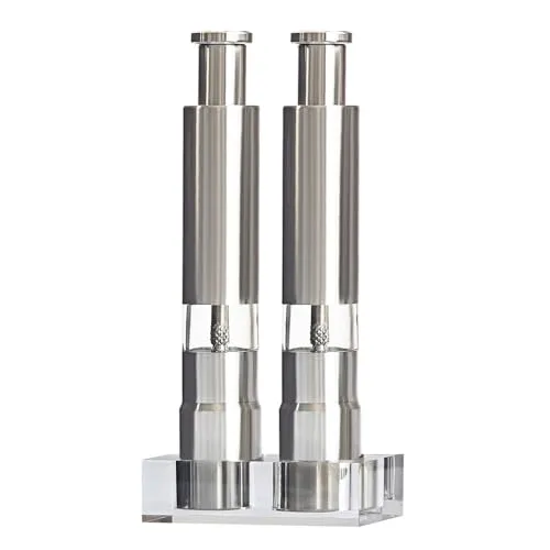 Salz- und Pfeffermühlen-Set, 2 Stuck Edelstahl Manuelle Pfeffermühle Salzmühle mit Daumendruck und Sockel zur Einhandbedienung für trockene Gewürze in der Küche