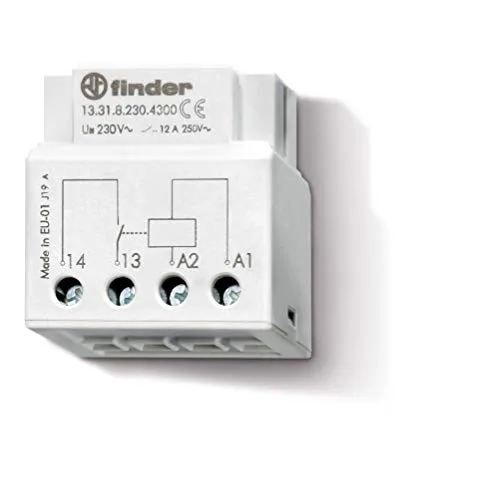 Finder 133182304300PAS Relais - 1 Schließer, 230 V AC, 12 A - Elektroinstallation Anschlussstücke, ideal für Unterputzmontage mit kompakter Bauweise und einfacher Installation.