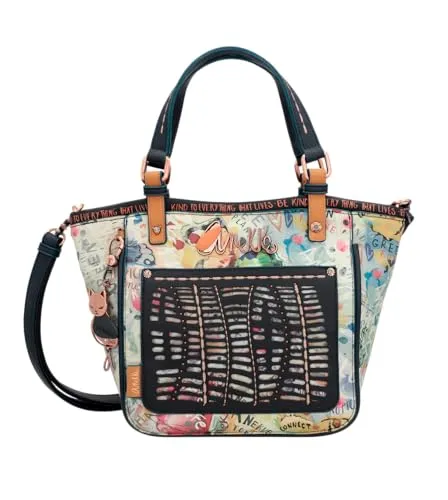 Anekke - Kurze Henkeltasche für Damen - Bedruckte Tasche aus Kunstleder mit 2 Griffen, Umhängetasche und Reißverschluss Amazonia - Zubehör und Accessoires für Damen - 35 x 24 x 11 cm, bunt, Einheitsgröße