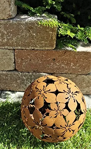 Jürgen Bocker Gartenambiente Dekorationskugel Flower aus Cortenstahl Rost Dekokugel (20 cm)