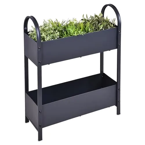 Metall Etagen Hochbeet anthrazit pulverbeschichtet - 2 Etagen für rückenschonendes Arbeiten - Blumenkübel für Hochbeete, wetterfestes und robustes Hochbeet mit 2 Etagen, ideal für die Anzucht von Gemüse und Kräutern.