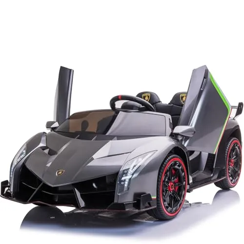 FINOOS Kinderauto Lambo Veneno 24V - Elektrofahrzeug für Kinder mit 2-Sitzer Ledersitz, 4X4 Gummireifen und 2,4 GHz Fernbedienung für sichere Kontrolle und Spaß im Freien.