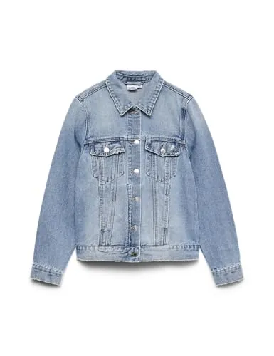 VERO MODA Damen Jacke 10279789 Light Blue Denim XS - Klassische Denim-Jacke in hellem Blau, vielseitig kombinierbar für lässige Looks. Mit V-Ausschnitt und praktischen Brusttaschen für stilvolle Akzente.