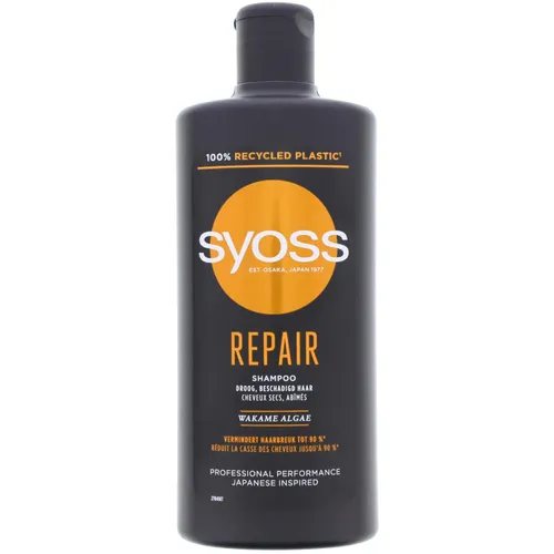 Syoss Haarshampoo Repair - Das Syoss Repair Haarshampoo ist ideal für trockenes und geschädigtes Haar. Die spezielle Formel verbessert die Kämmbarkeit und sorgt für geschmeidige Haare. Inhalt: 440 ml.