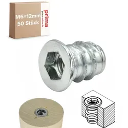 Prima-Online Gewindemuffe Einschraubmuffen M6, (50-St) 12 mm
