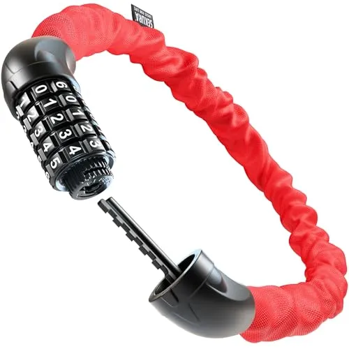 Büchel Sekura Fahrradschloss 90 cm mit 5-Zahlen-Code - Kettenschloss Kinder & Erwachsene mit Großem Zahlenfeld & Nylonbezug - Leichtes Fahrradschloss Hohe Sicherheit aus Gehärtetem Stahl