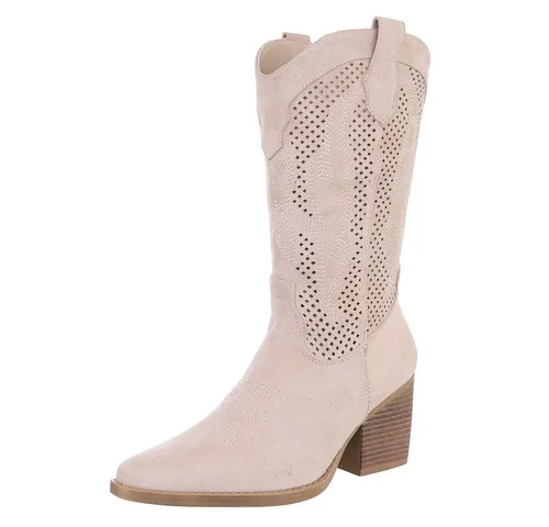 Ital-Design Damen Cowboyboots Western Westernstiefel (88671684) Blockabsatz Stiefel in Beige