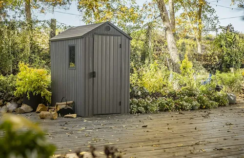 Keter Gerätehaus Darwin 4x6 - Wartungsfrei und Wetterfest - Gerätehaus, außenmaße 184,5x125,8x205cm, komplett wartungsfrei und wasserdicht, ideal für sicheren Stauraum im Garten.