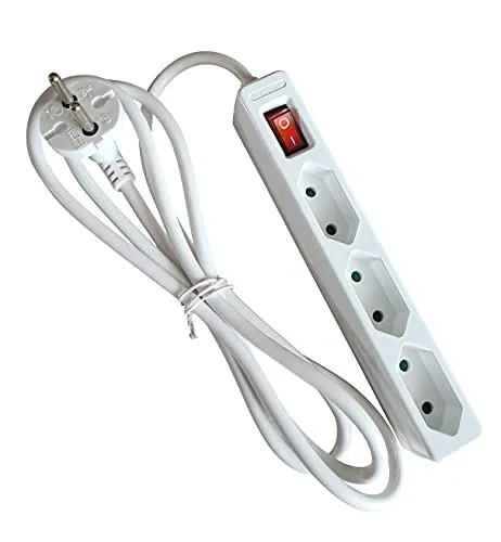 as - Schwabe 3-fach Steckdosenleiste weiß mit Schalter 230 V / 16 A – Euro-Steckdosenleiste mit 1,4 m Leitung & Berührungsschutz – mit Konturenstecker – Mehrfachsteckdose Indoor – IP20, 11312